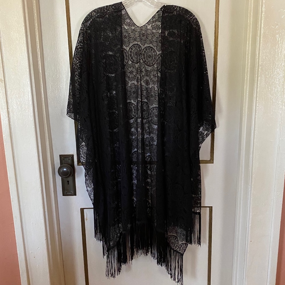 Black Lace Fringed Shawl